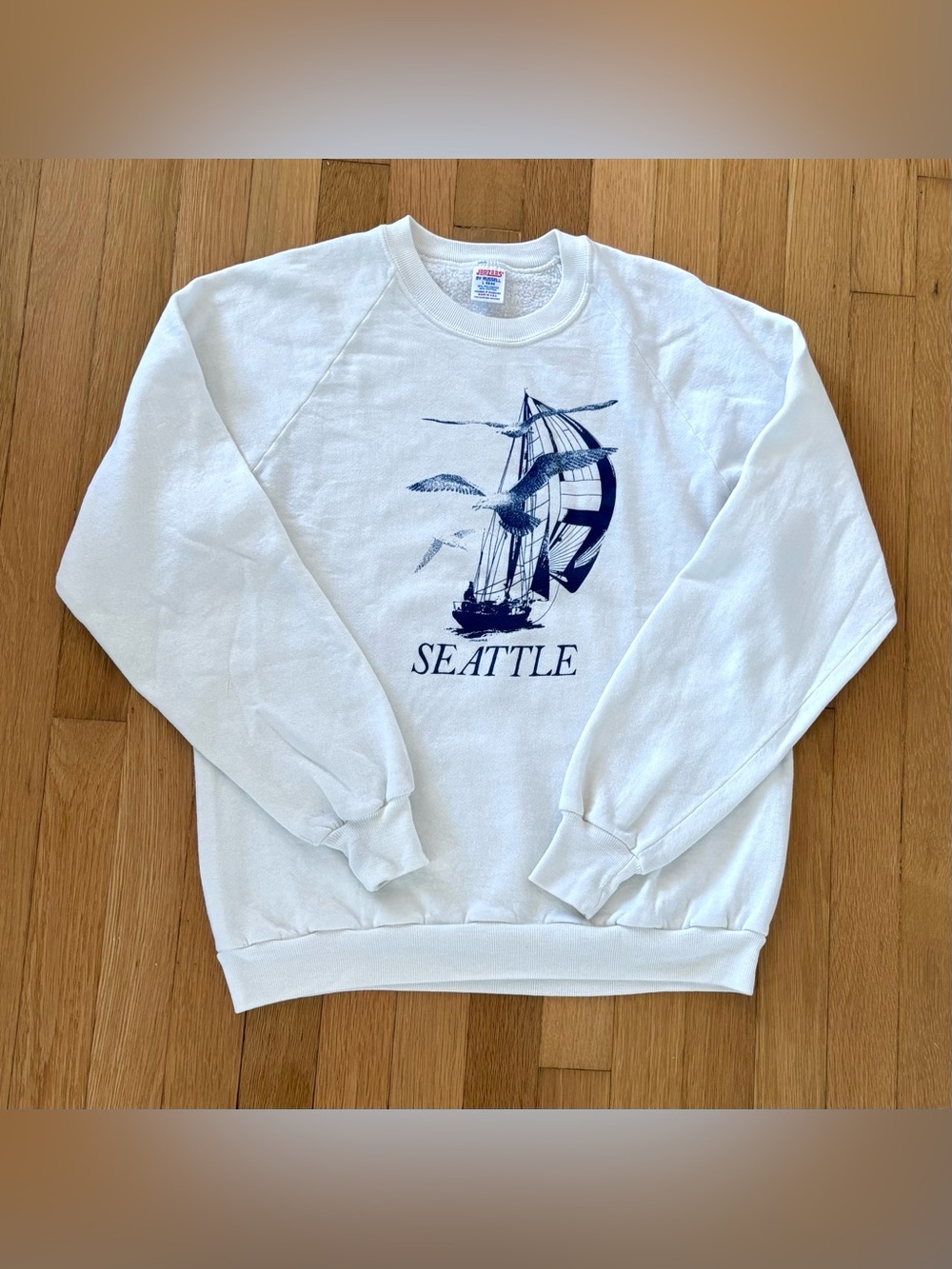 Vintage 80s Seattle Jerzees Crewneck Sweatshirt Womens L Made in USA Tourist Vtg